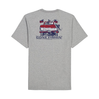 Izod BIG & TALL SALTWATER SHORT SLEEVE GRAPHIC TEE - LT GREY HTHR
