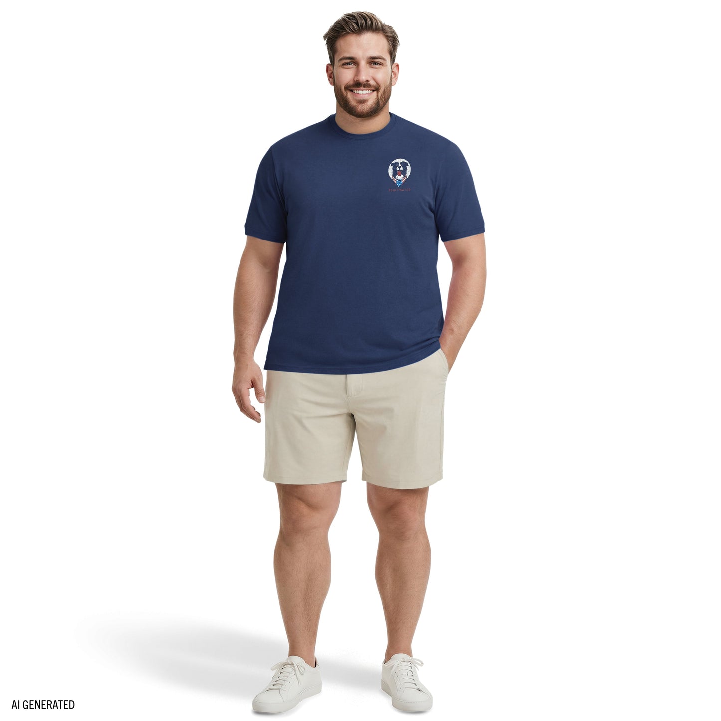 Izod BIG & TALL SALTWATER SHORT SLEEVE GRAPHIC TEE - MEDIEVAL BLUE