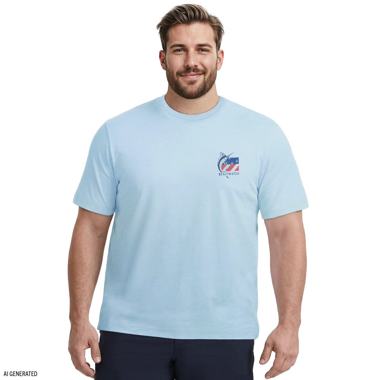 Izod BIG & TALL SALTWATER SHORT SLEEVE GRAPHIC TEE - CHAMBRAY BLUE