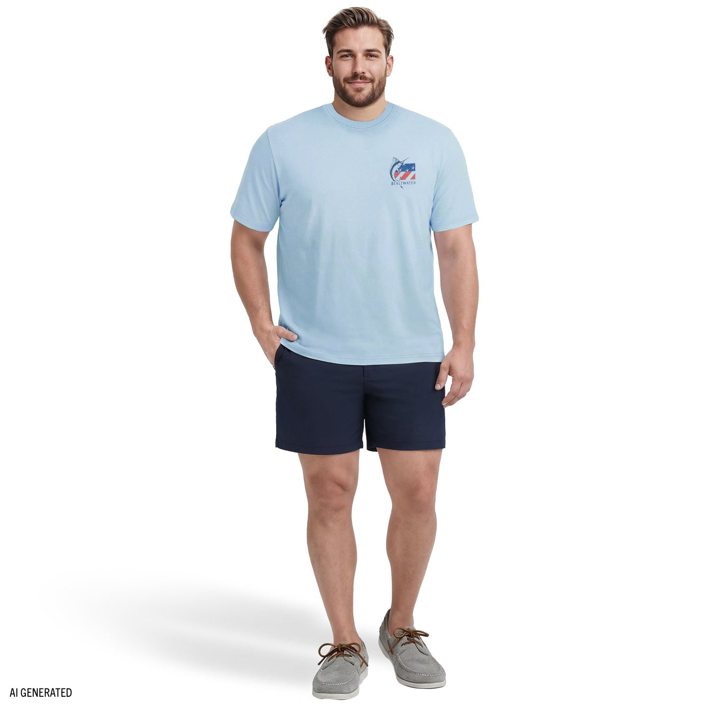 Izod BIG & TALL SALTWATER SHORT SLEEVE GRAPHIC TEE - CHAMBRAY BLUE
