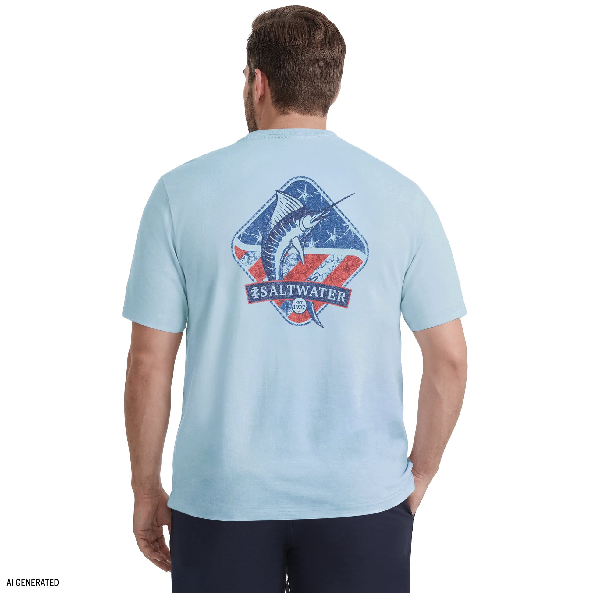Izod BIG & TALL SALTWATER SHORT SLEEVE GRAPHIC TEE - CHAMBRAY BLUE