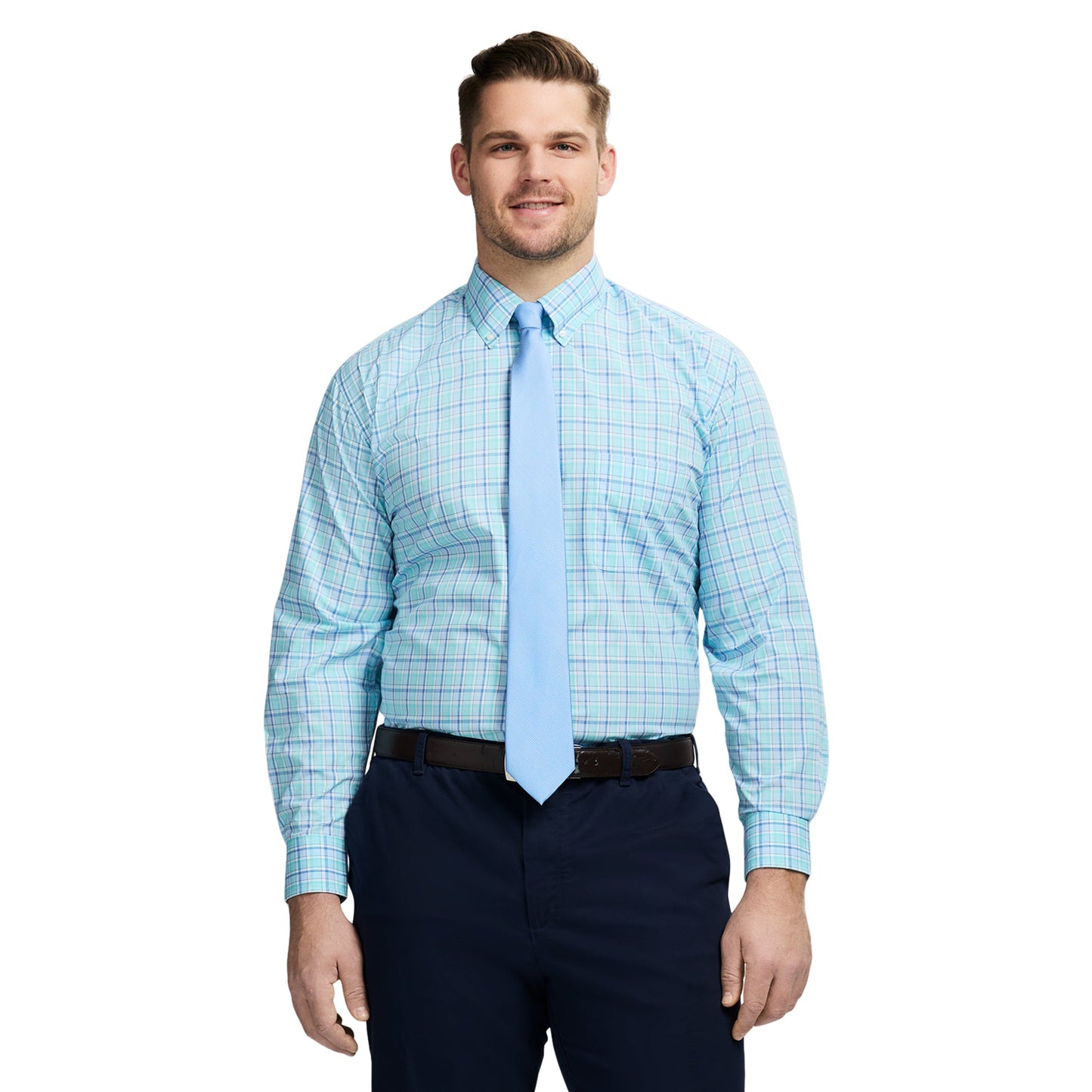 Izod Big & Tall All Over Stretch Button Down Dress Shirt (Button Down Collar) - Limpet Shell