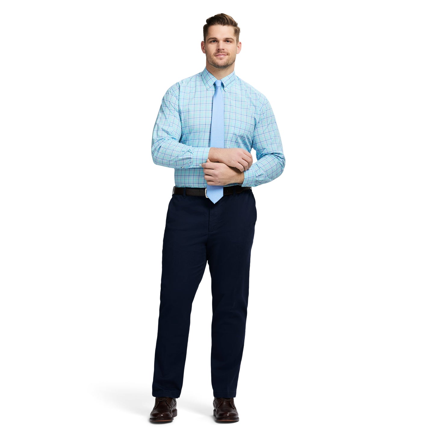 Izod Big & Tall All Over Stretch Button Down Dress Shirt (Button Down Collar) - Limpet Shell