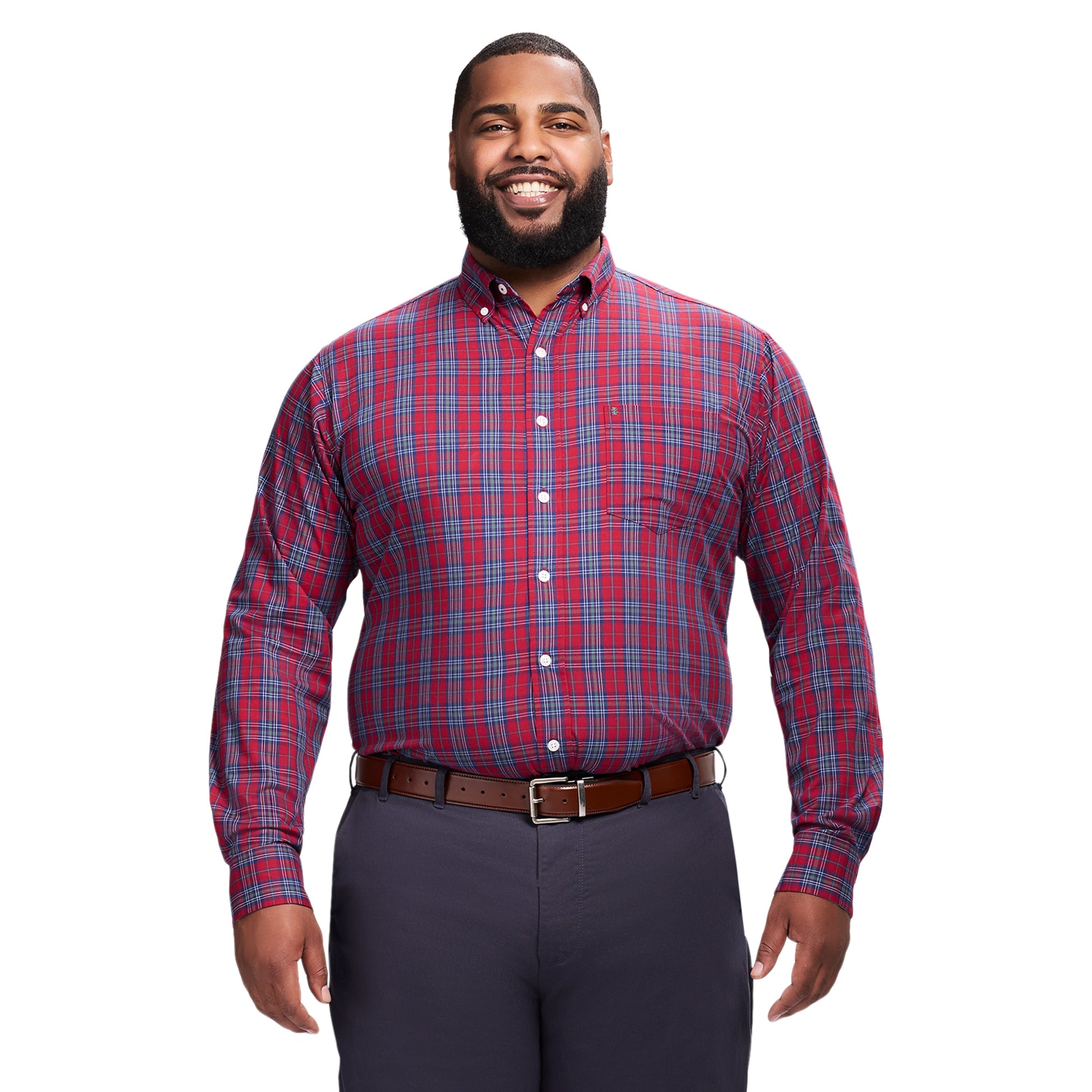 Izod Big & Tall Holiday Tartan Long Sleeve Button Down Shirt - Red Dahlia