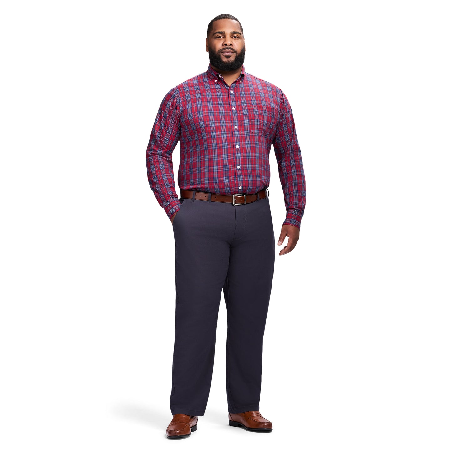 Izod Big & Tall Holiday Tartan Long Sleeve Button Down Shirt - Red Dahlia