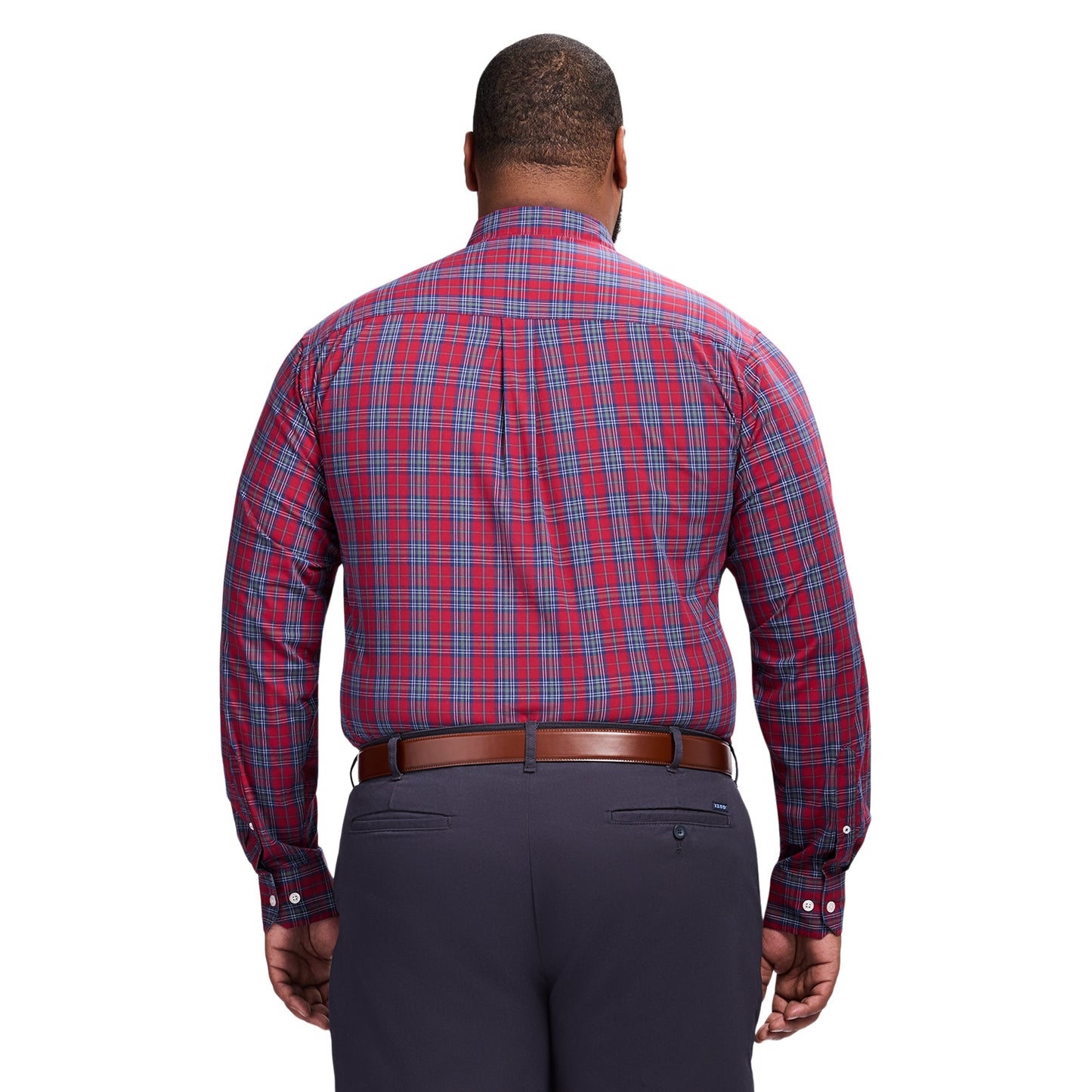 Izod Big & Tall Holiday Tartan Long Sleeve Button Down Shirt - Red Dahlia
