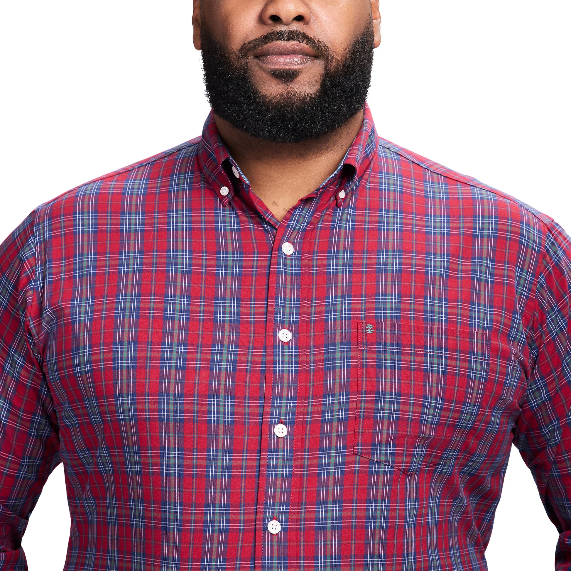 Izod Big & Tall Holiday Tartan Long Sleeve Button Down Shirt - Red Dahlia