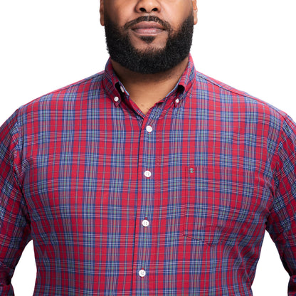 Izod Big & Tall Holiday Tartan Long Sleeve Button Down Shirt - Red Dahlia