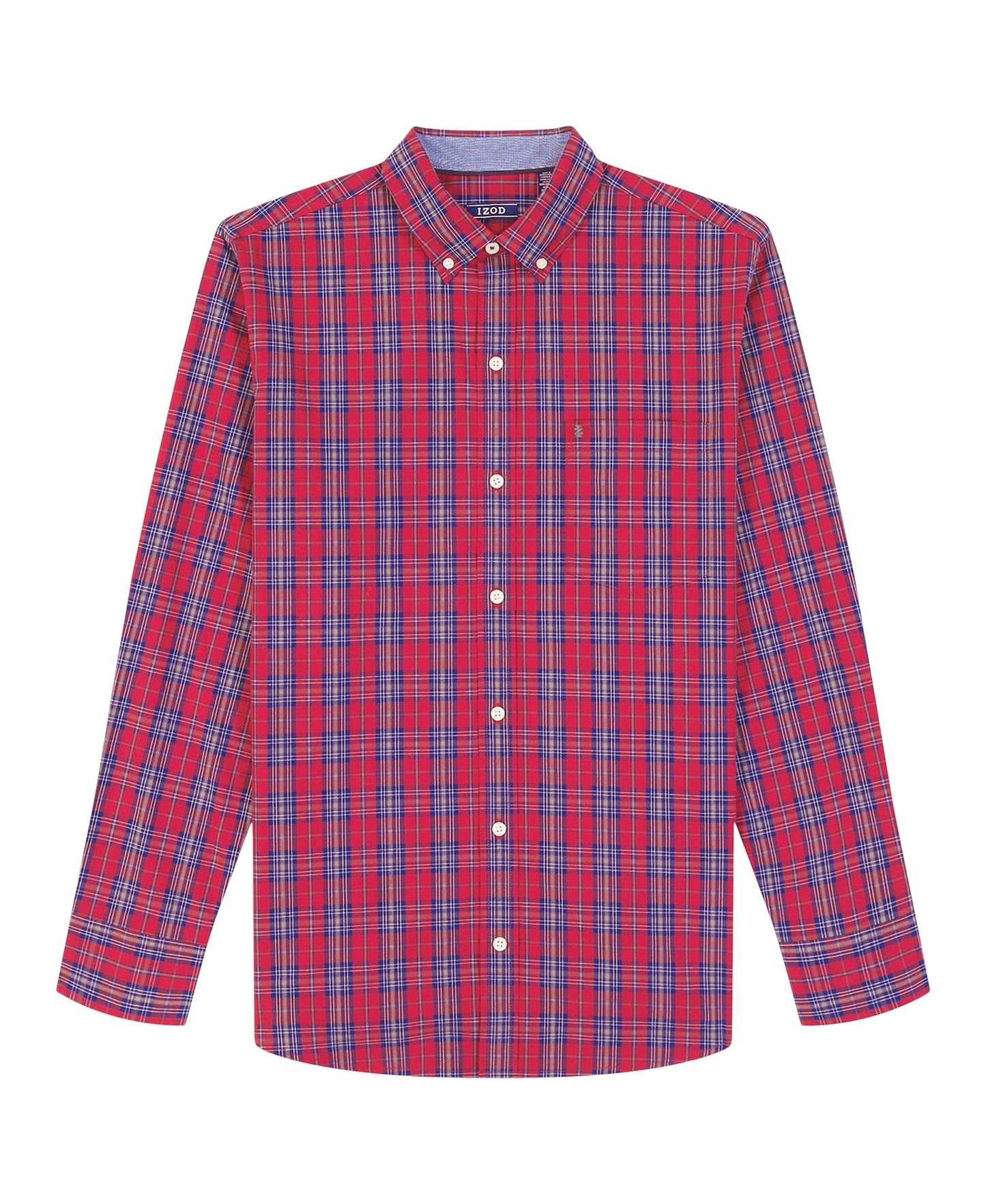 Izod Big & Tall Holiday Tartan Long Sleeve Button Down Shirt - Red Dahlia