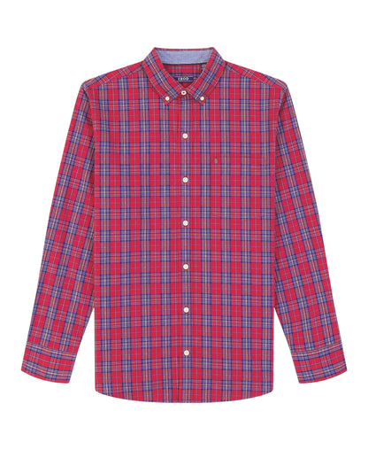 Izod Big & Tall Holiday Tartan Long Sleeve Button Down Shirt - Red Dahlia