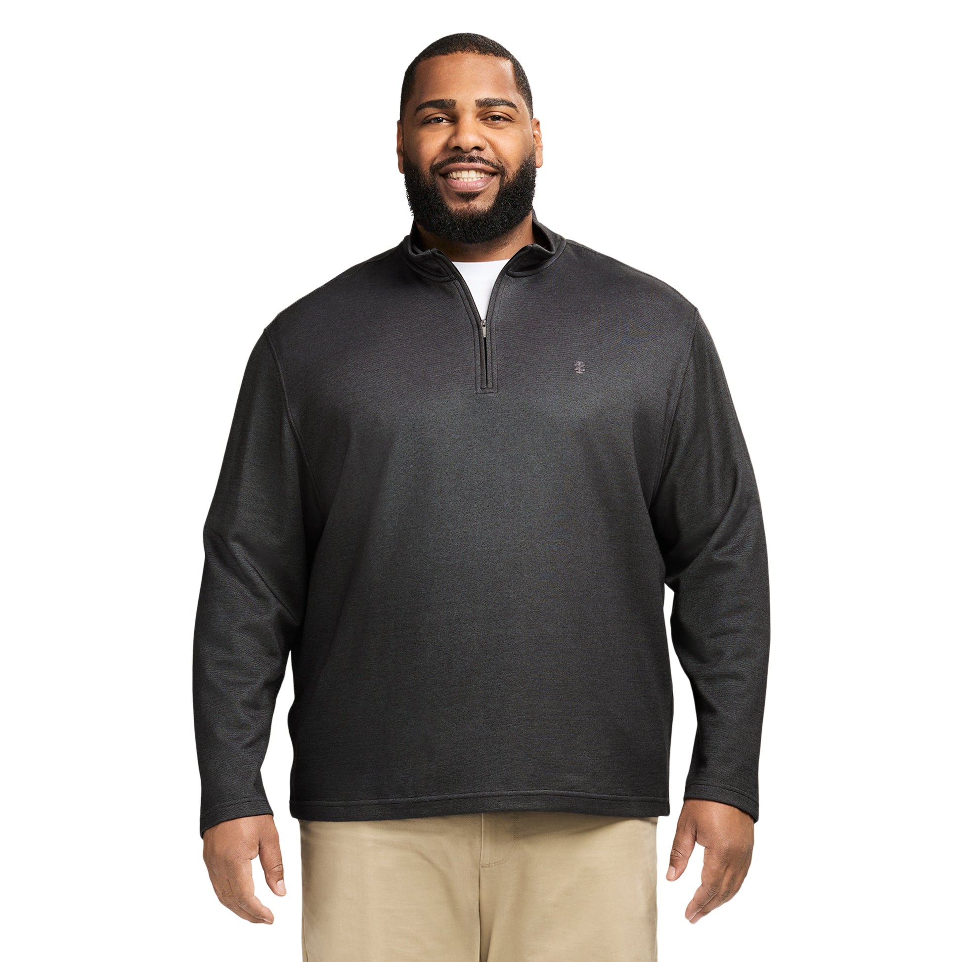 Izod Big & Tall Performance Comfort Striped Quarter Zip - Smoke