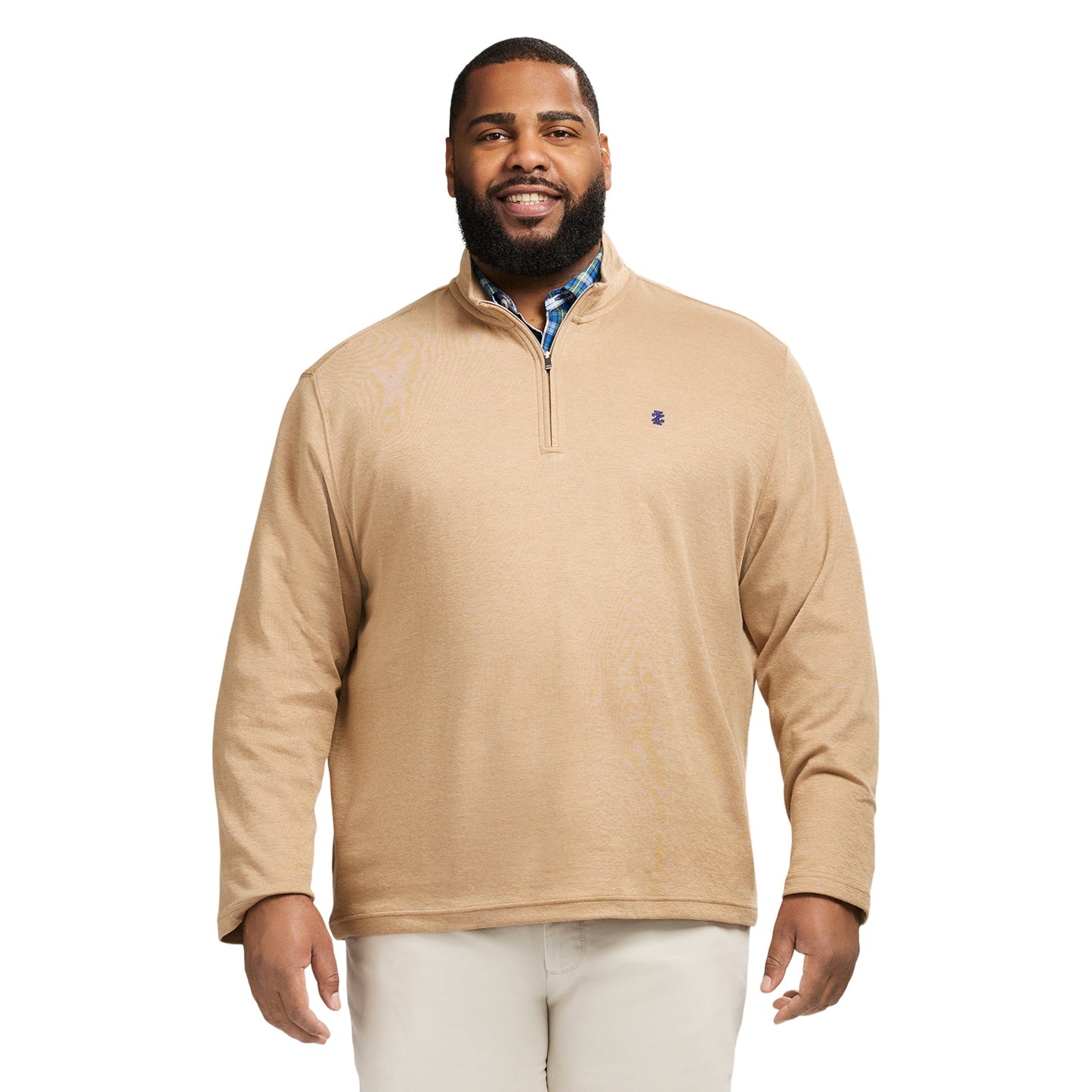 Izod Big & Tall Performance Comfort Striped Quarter Zip - Camel