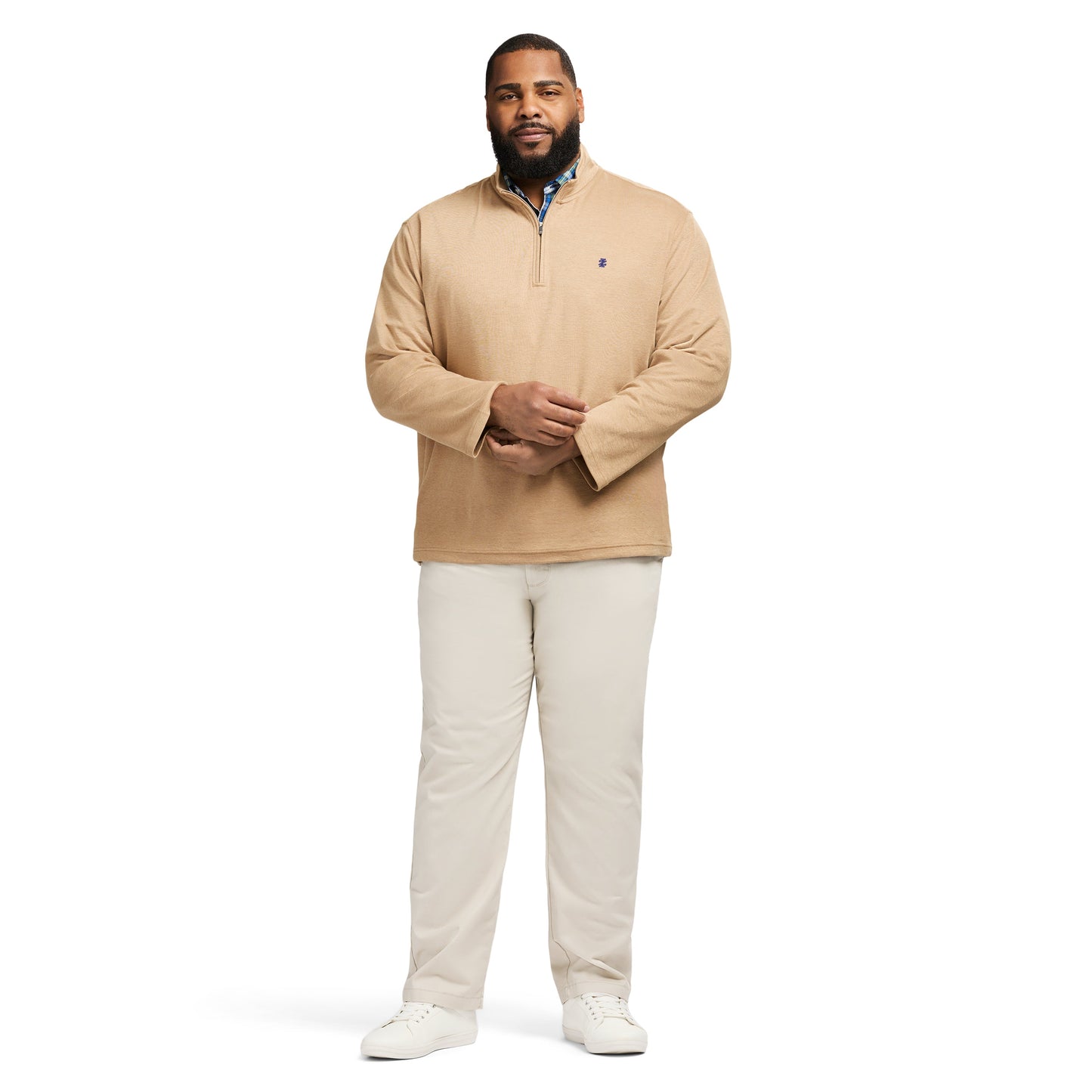 Izod Big & Tall Performance Comfort Striped Quarter Zip - Camel