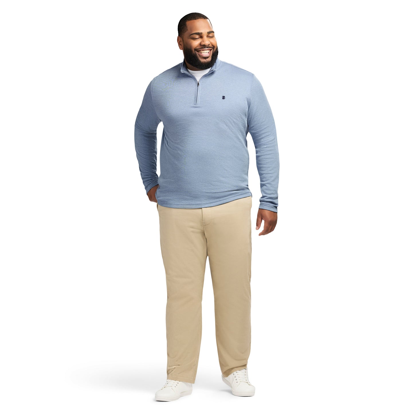 Izod Big & Tall Performance Comfort Striped Quarter Zip - Blue