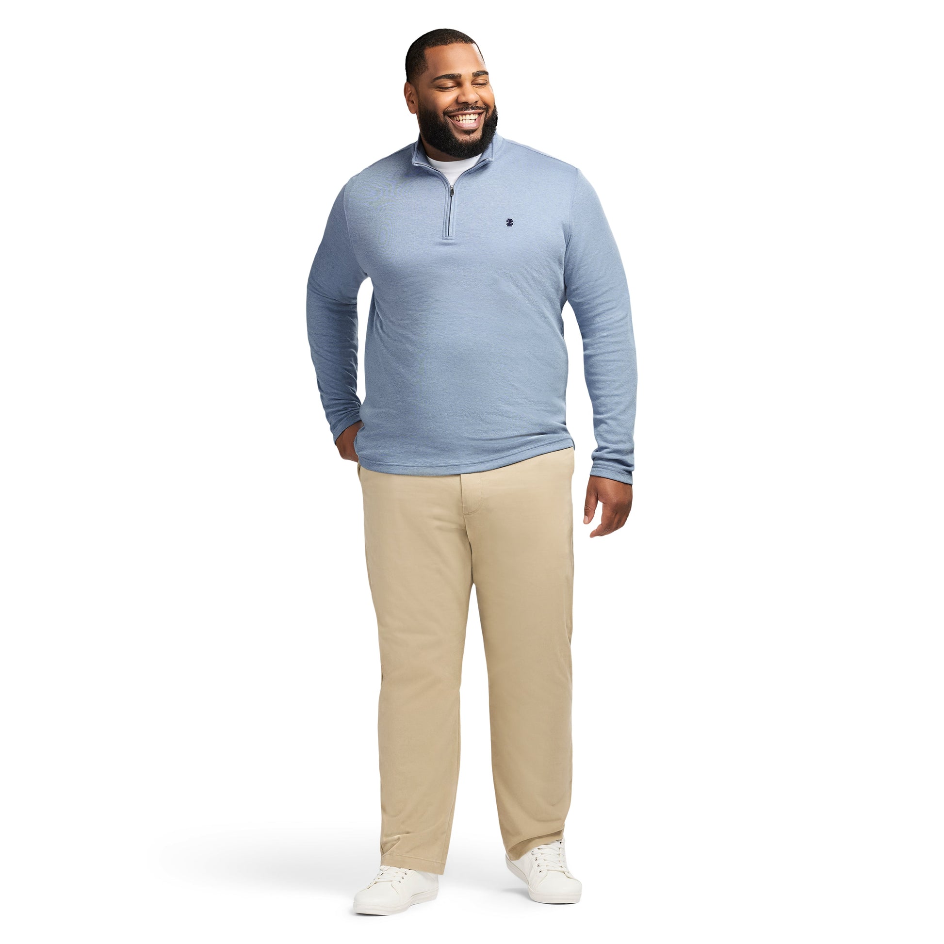 Izod Big & Tall Performance Comfort Striped Quarter Zip - Blue