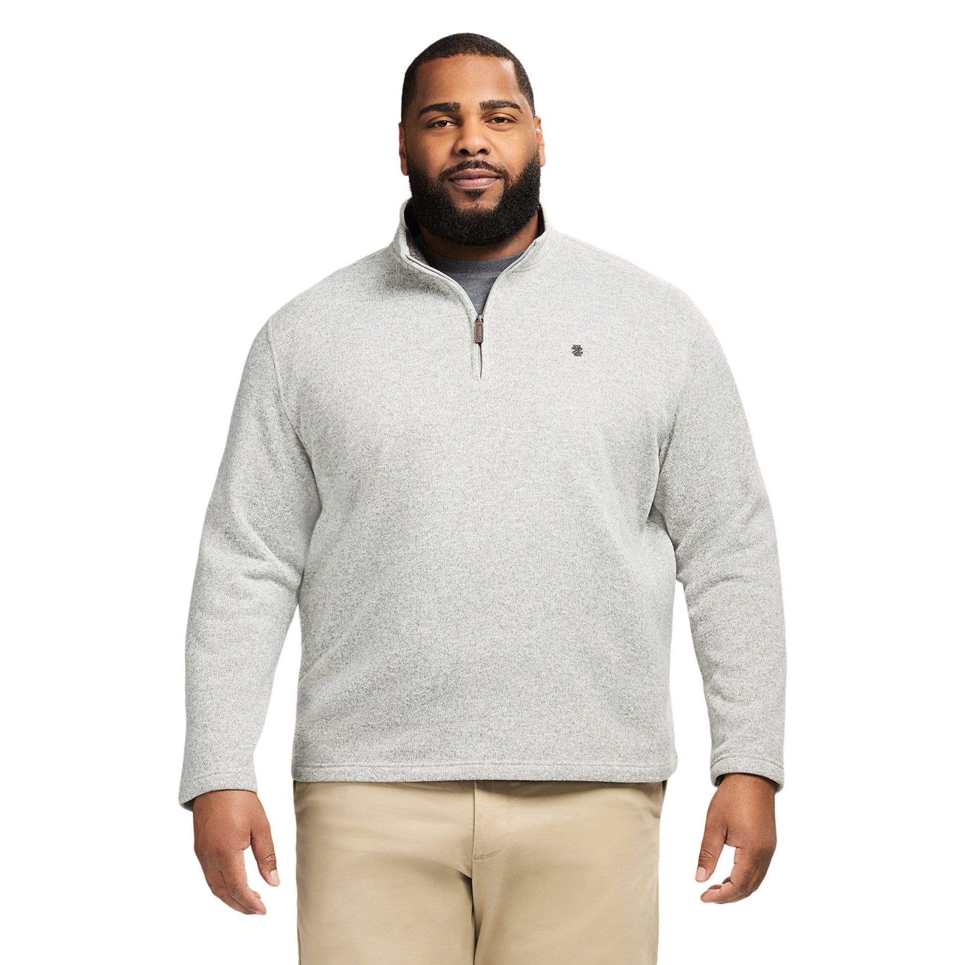 Izod Big & Tall Thermasoft Sweater Fleece Quarter Zip - Lt Grey Htr