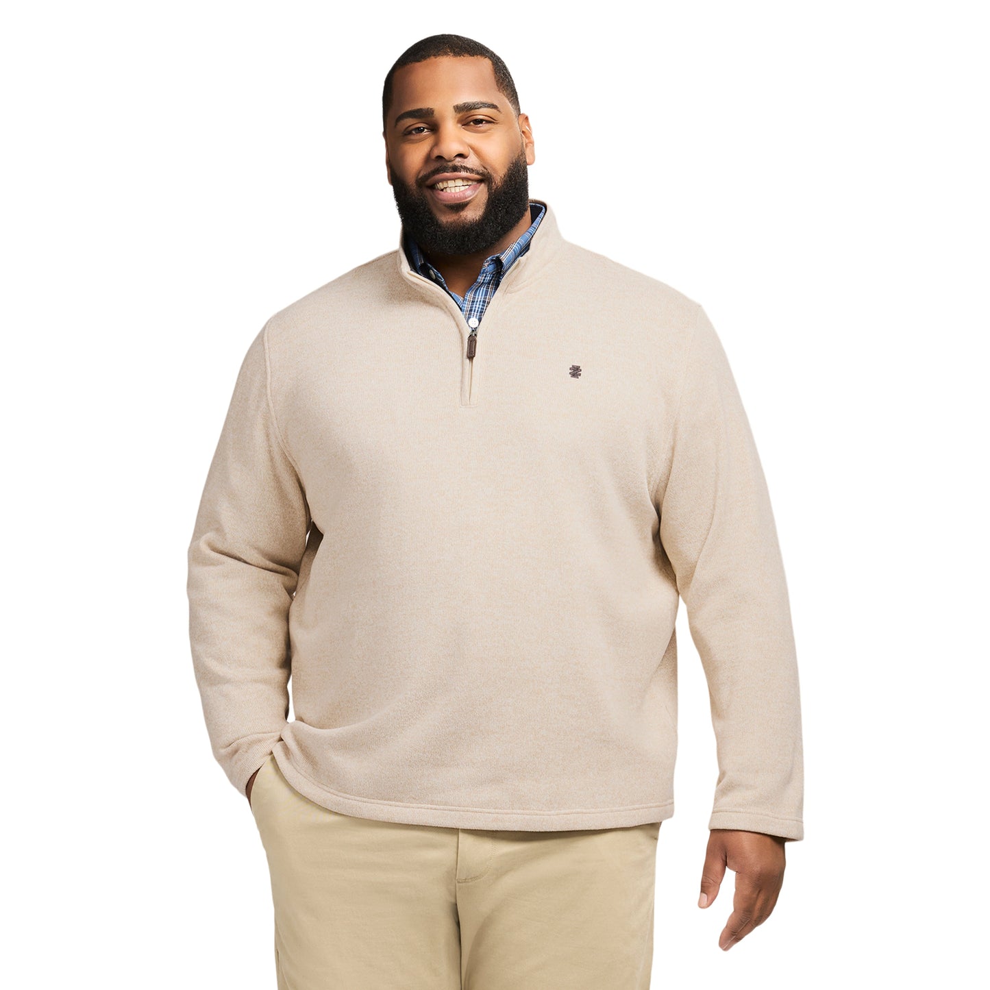 Izod Big & Tall Thermasoft Sweater Fleece Quarter Zip - Rock Hthr
