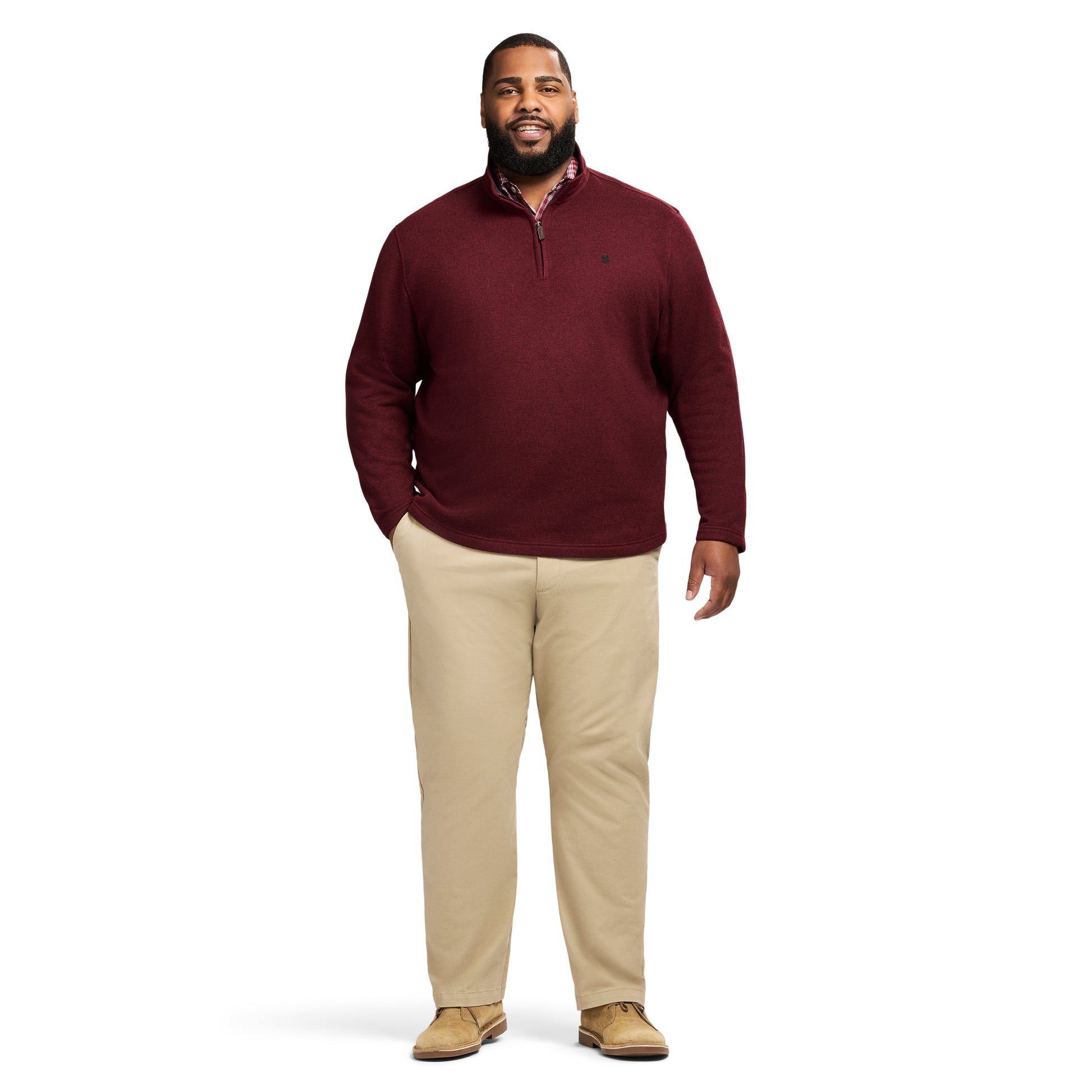 Izod Big & Tall Thermasoft Sweater Fleece Quarter Zip - Velvet Maroon