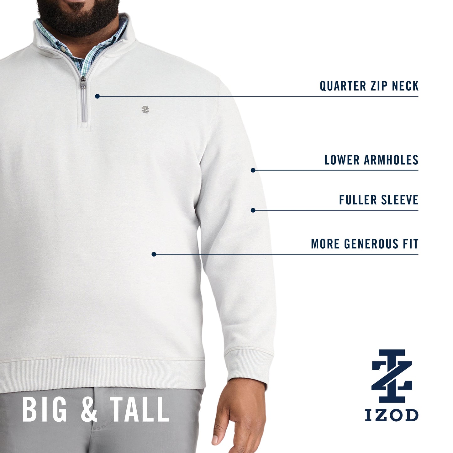 Izod Big & Tall Advantage Performance Quarter Zip Fleece - Camel Hthr