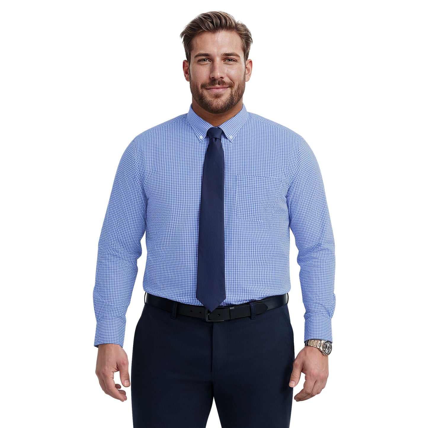 Izod BIG & TALL ALL-OVER STRETCH L/S PLAID BUTTON-DOWN DRESS SHIRT - BLUE B
