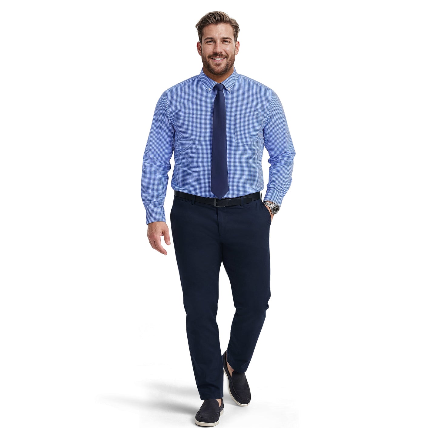 Izod BIG & TALL ALL-OVER STRETCH L/S PLAID BUTTON-DOWN DRESS SHIRT - BLUE B