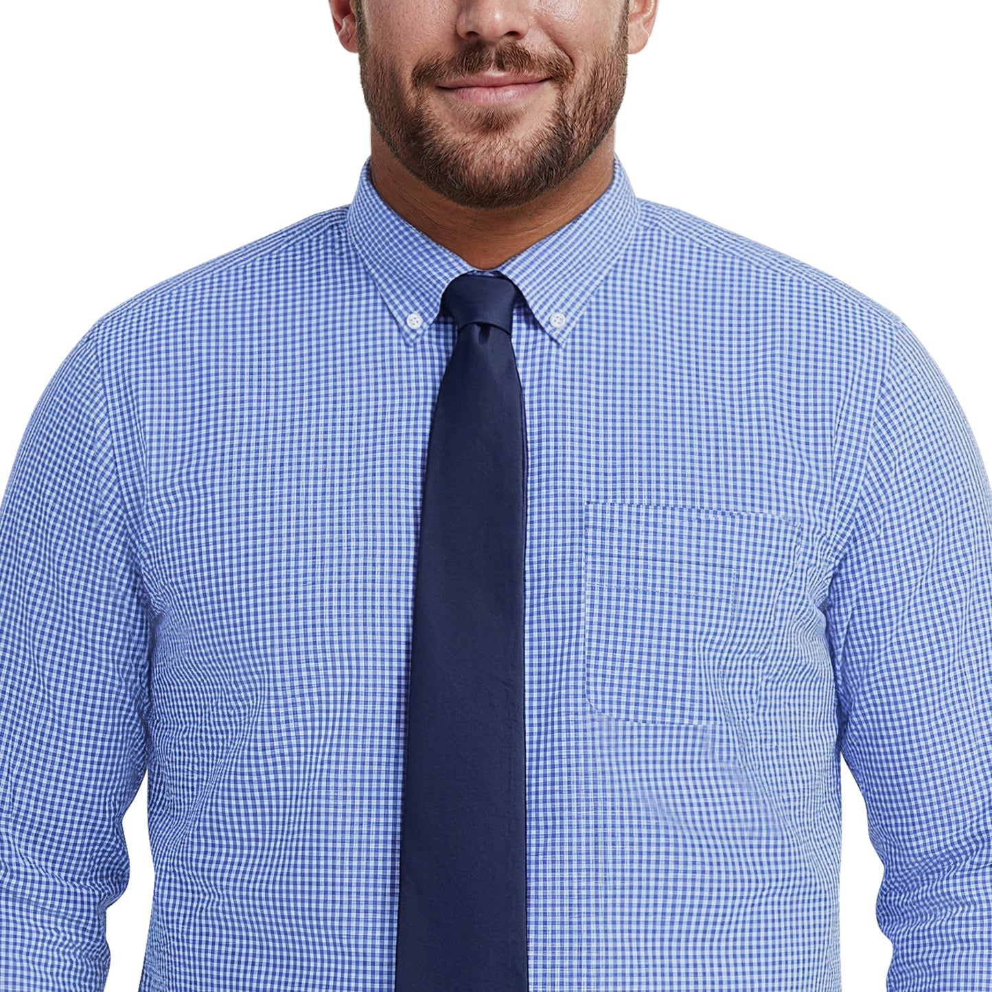 Izod BIG & TALL ALL-OVER STRETCH L/S PLAID BUTTON-DOWN DRESS SHIRT - BLUE B