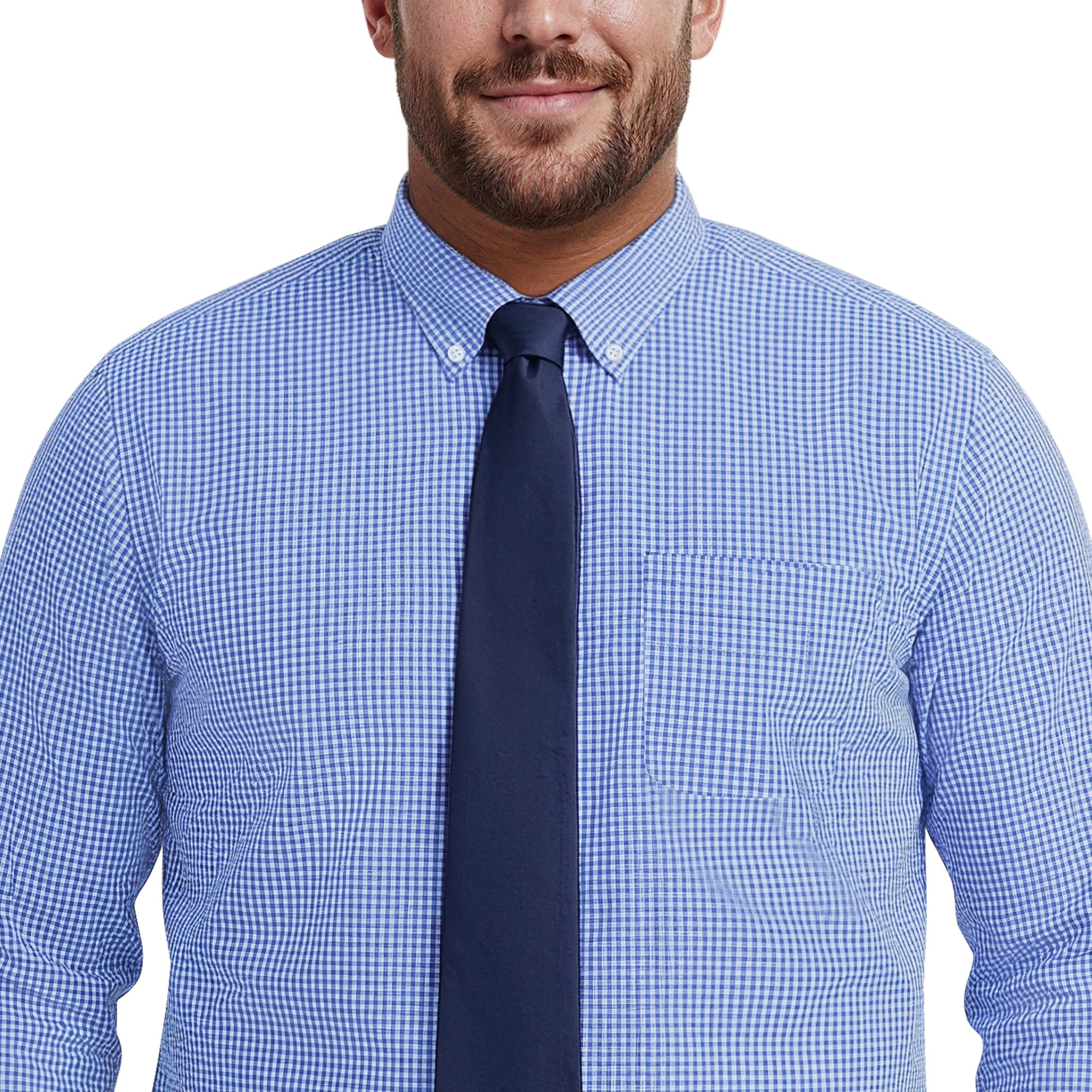 Izod BIG & TALL ALL-OVER STRETCH L/S PLAID BUTTON-DOWN DRESS SHIRT - BLUE B