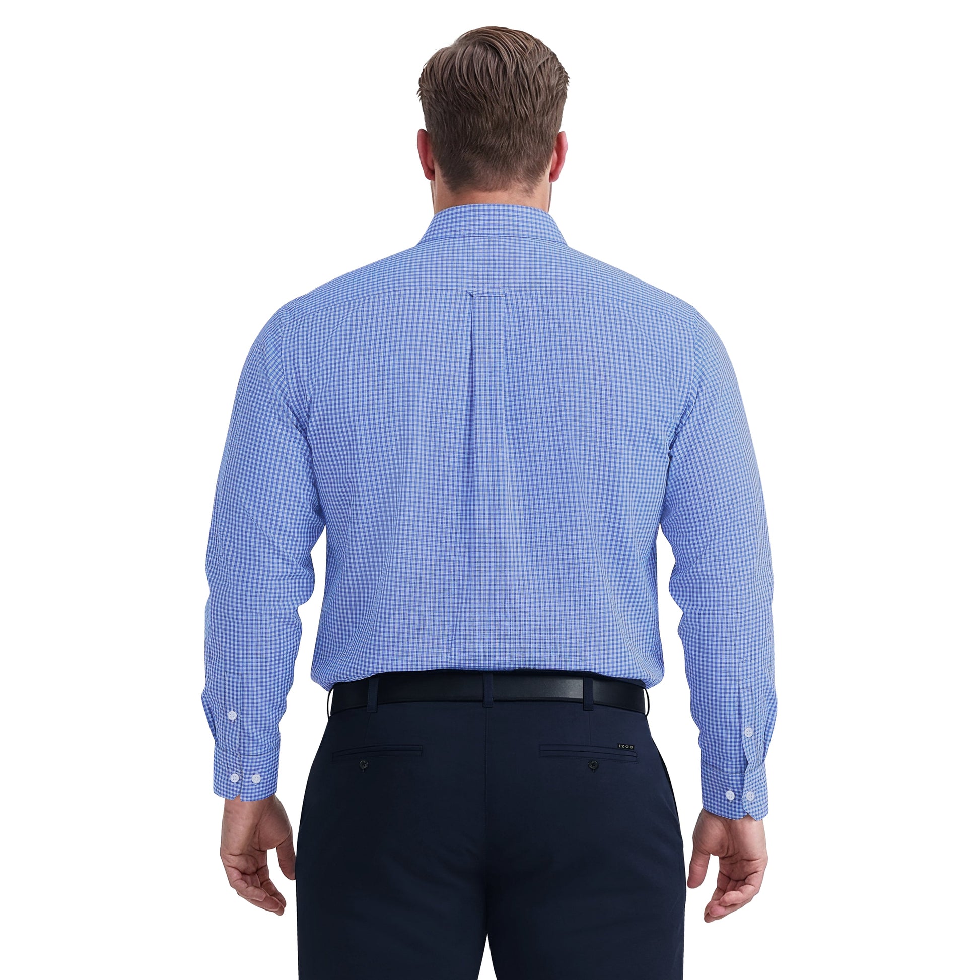 Izod BIG & TALL ALL-OVER STRETCH L/S PLAID BUTTON-DOWN DRESS SHIRT - BLUE B