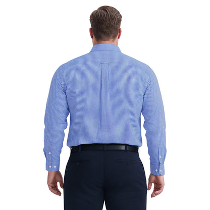 Izod BIG & TALL ALL-OVER STRETCH L/S PLAID BUTTON-DOWN DRESS SHIRT - BLUE B