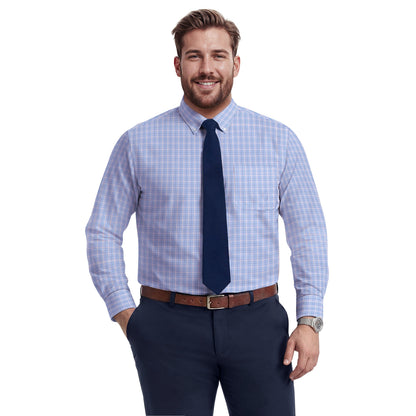 Izod BIG & TALL ALL-OVER STRETCH L/S PLAID BUTTON-DOWN DRESS SHIRT - ULTRAM