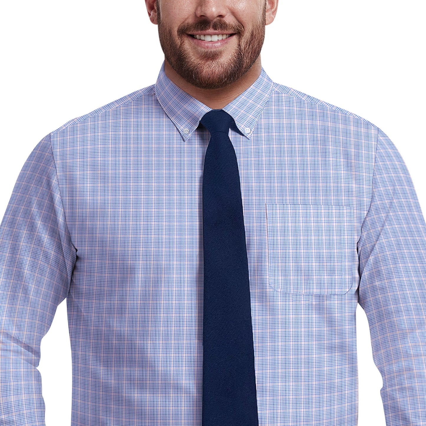 Izod BIG & TALL ALL-OVER STRETCH L/S PLAID BUTTON-DOWN DRESS SHIRT - ULTRAM
