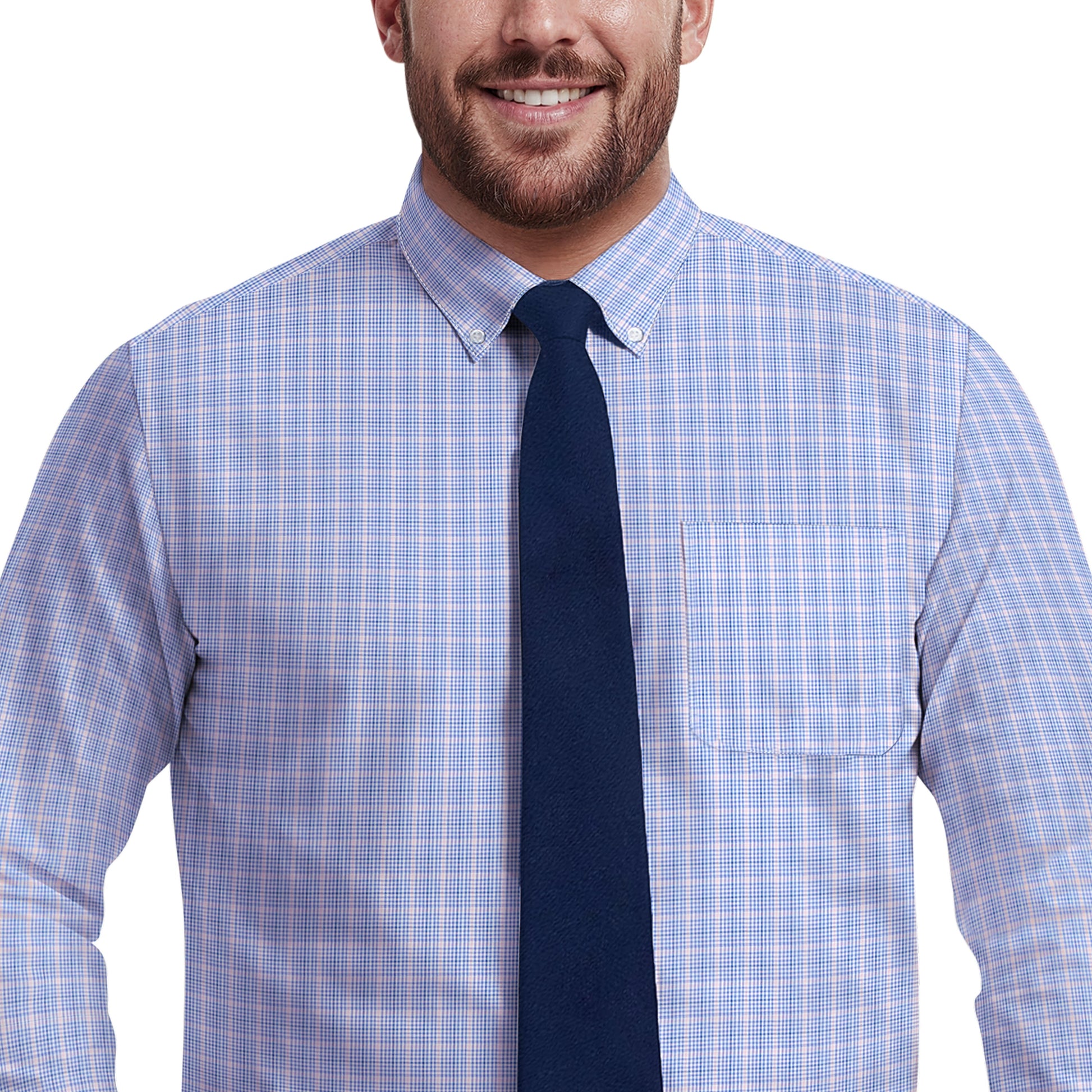 Izod BIG & TALL ALL-OVER STRETCH L/S PLAID BUTTON-DOWN DRESS SHIRT - ULTRAM