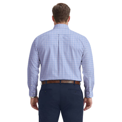 Izod BIG & TALL ALL-OVER STRETCH L/S PLAID BUTTON-DOWN DRESS SHIRT - ULTRAM