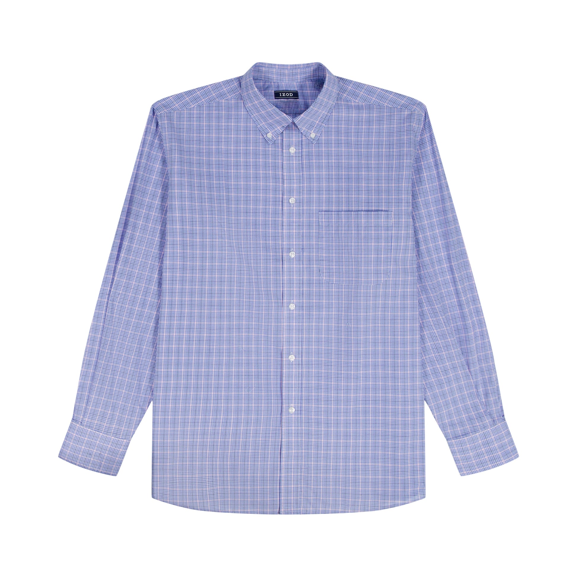 Izod BIG & TALL ALL-OVER STRETCH L/S PLAID BUTTON-DOWN DRESS SHIRT - ULTRAM