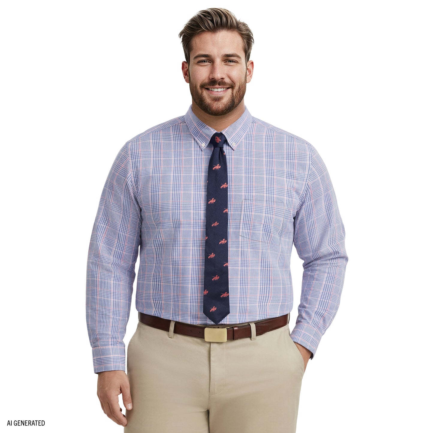 Izod BIG & TALL ALL-OVER STRETCH L/S PLAID BUTTON-DOWN DRESS SHIRT - ULTRAM