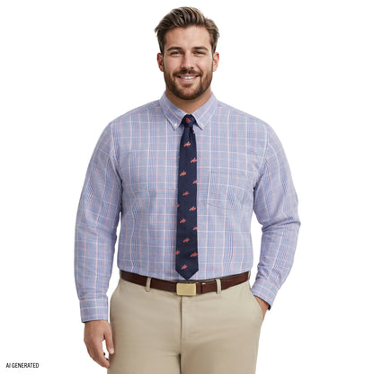 Izod BIG & TALL ALL-OVER STRETCH L/S PLAID BUTTON-DOWN DRESS SHIRT - ULTRAM