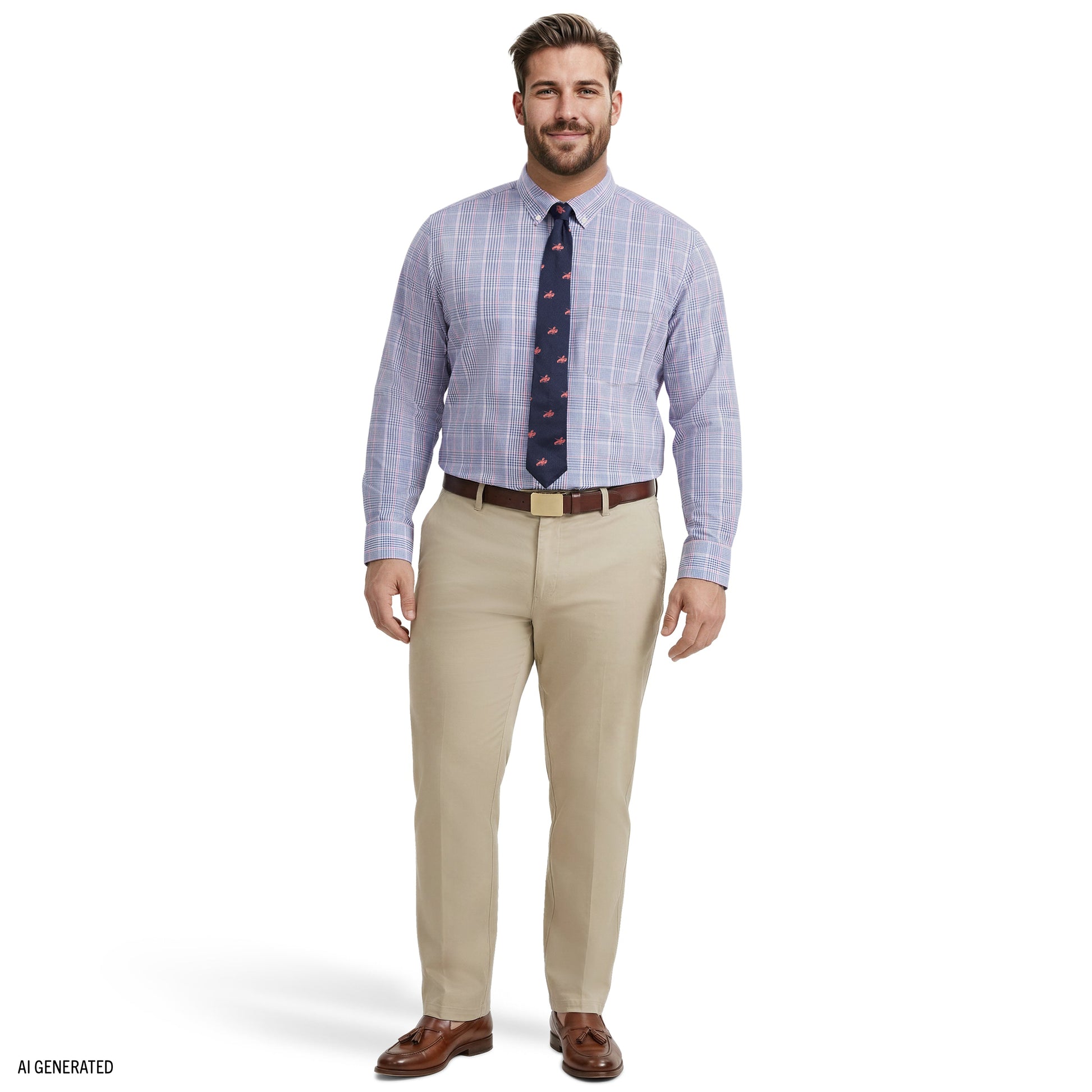 Izod BIG & TALL ALL-OVER STRETCH L/S PLAID BUTTON-DOWN DRESS SHIRT - ULTRAM
