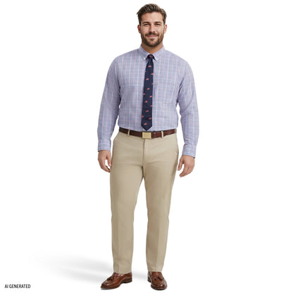 Izod BIG & TALL ALL-OVER STRETCH L/S PLAID BUTTON-DOWN DRESS SHIRT - ULTRAM