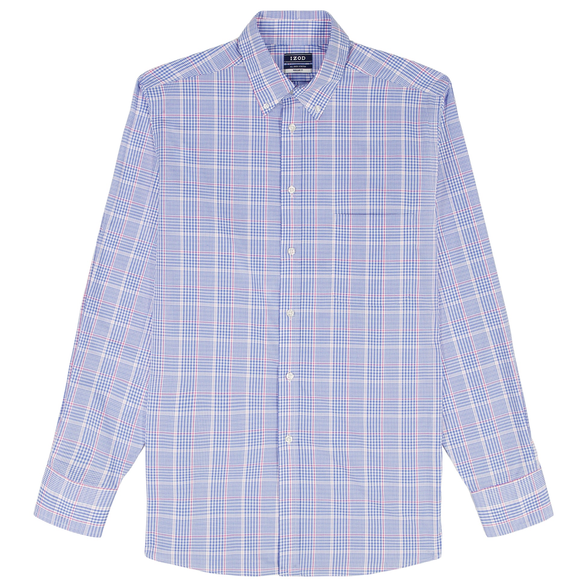 Izod BIG & TALL ALL-OVER STRETCH L/S PLAID BUTTON-DOWN DRESS SHIRT - ULTRAM