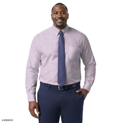 Izod BIG & TALL ALL-OVER STRETCH L/S PLAID BUTTON-DOWN DRESS SHIRT - SHEER