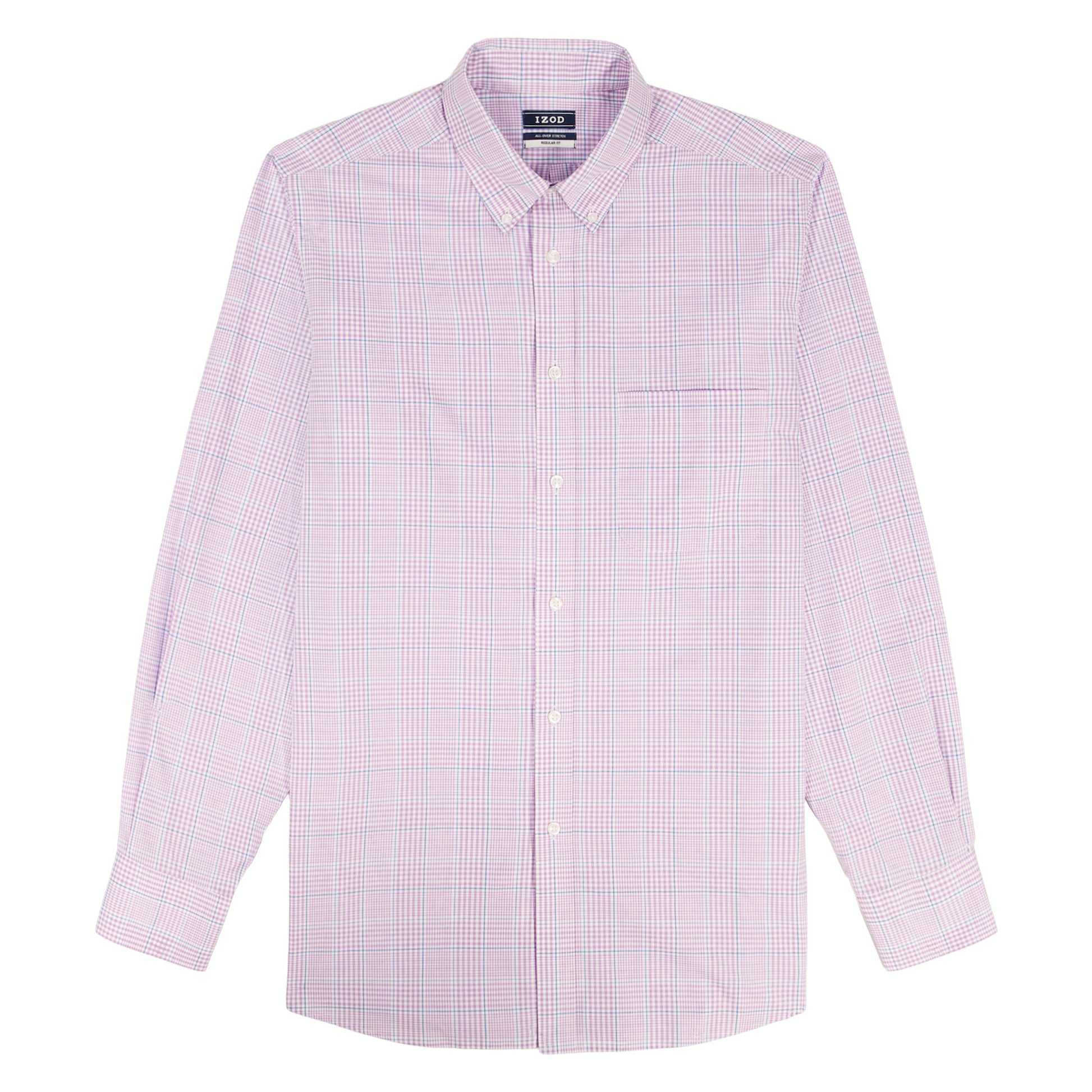 Izod BIG & TALL ALL-OVER STRETCH L/S PLAID BUTTON-DOWN DRESS SHIRT - SHEER