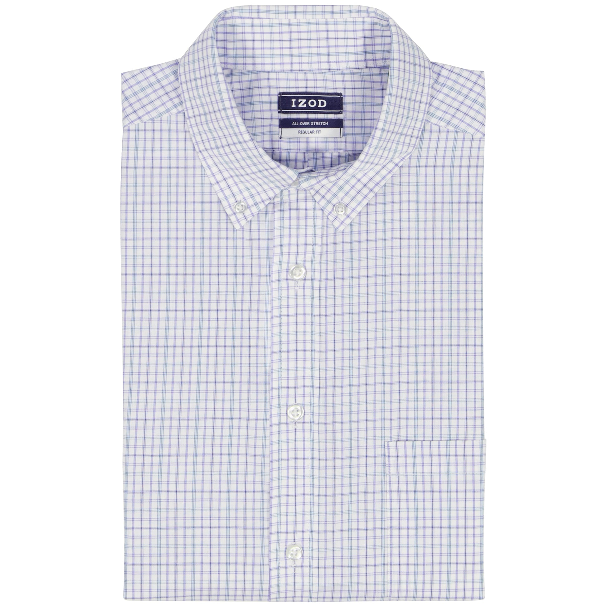 Izod BIG & TALL ALL-OVER STRETCH L/S PLAID BUTTON-DOWN DRESS SHIRT - PAGODA