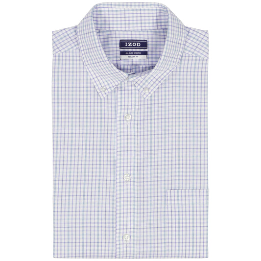 Izod BIG & TALL ALL-OVER STRETCH L/S PLAID BUTTON-DOWN DRESS SHIRT - PAGODA