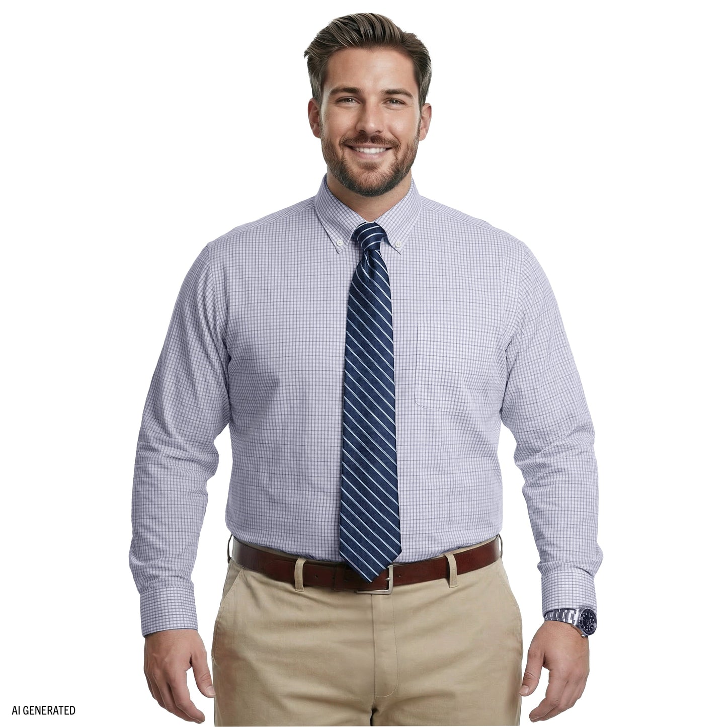 Izod BIG & TALL ALL-OVER STRETCH L/S PLAID BUTTON-DOWN DRESS SHIRT - PAGODA