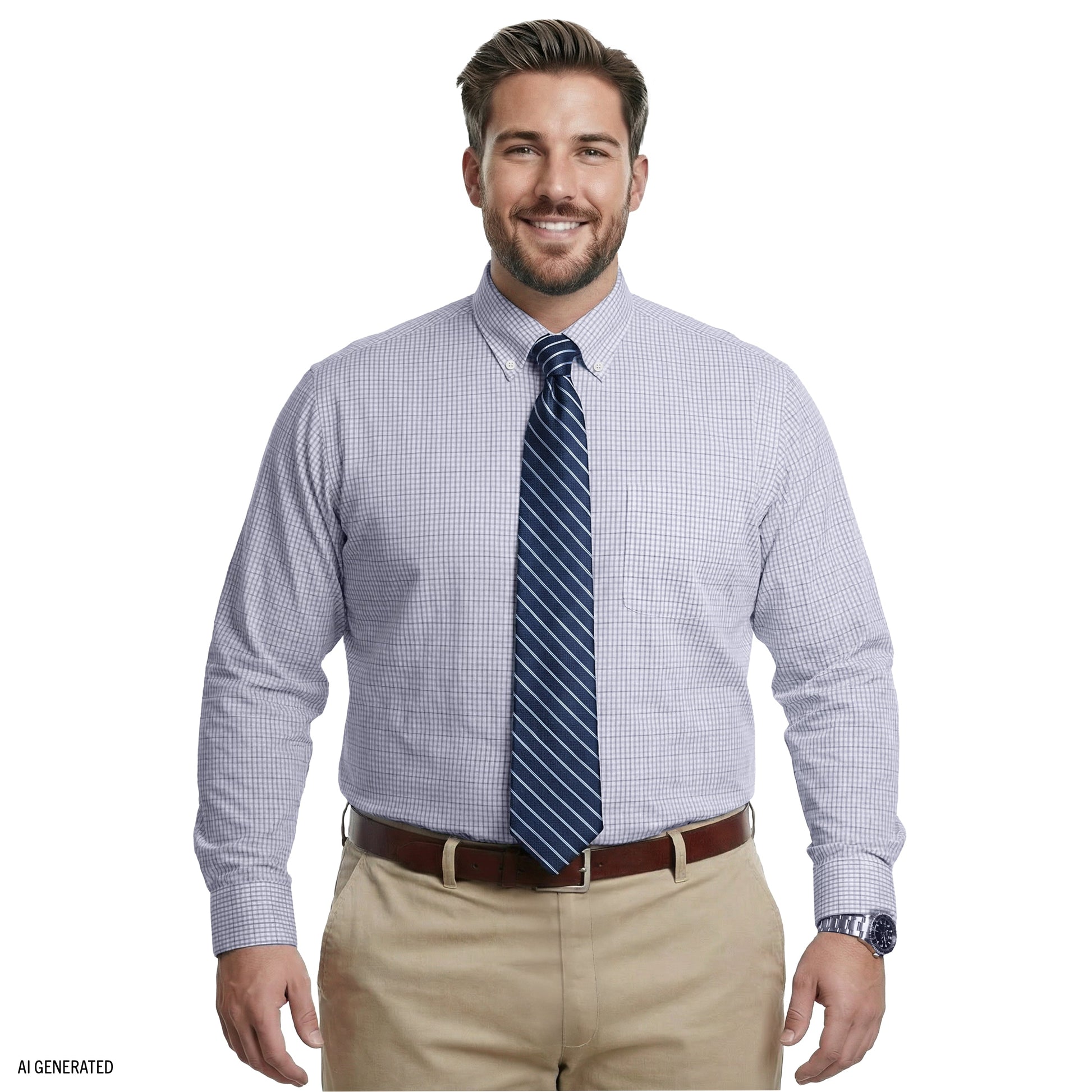 Izod BIG & TALL ALL-OVER STRETCH L/S PLAID BUTTON-DOWN DRESS SHIRT - PAGODA