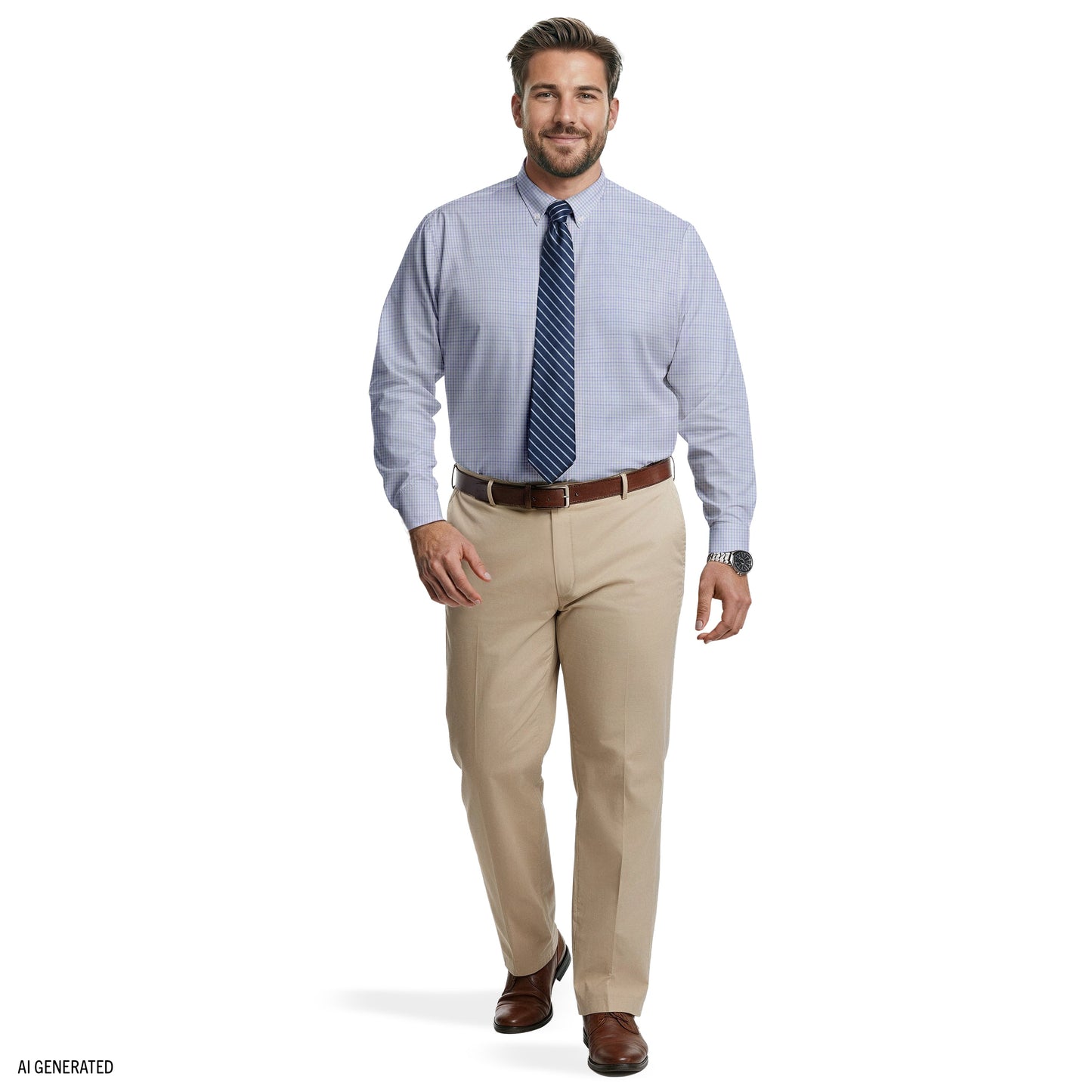 Izod BIG & TALL ALL-OVER STRETCH L/S PLAID BUTTON-DOWN DRESS SHIRT - PAGODA