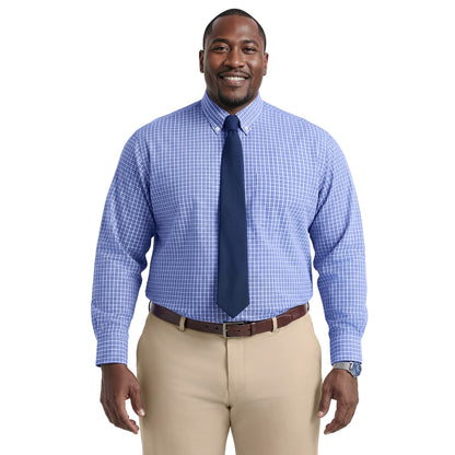 Izod BIG & TALL ALL-OVER STRETCH L/S PLAID BUTTON-DOWN DRESS SHIRT - ULTRAM