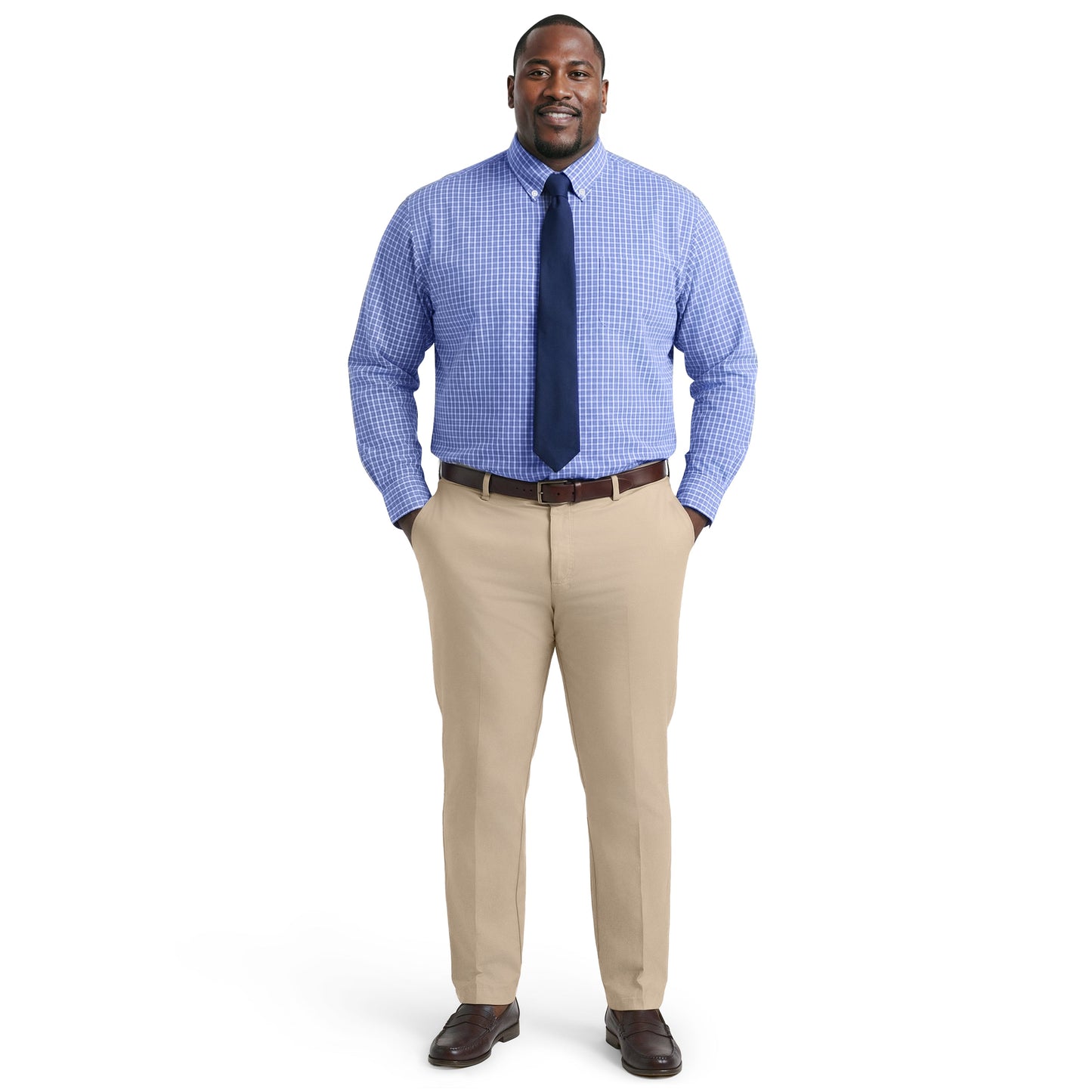 Izod BIG & TALL ALL-OVER STRETCH L/S PLAID BUTTON-DOWN DRESS SHIRT - ULTRAM