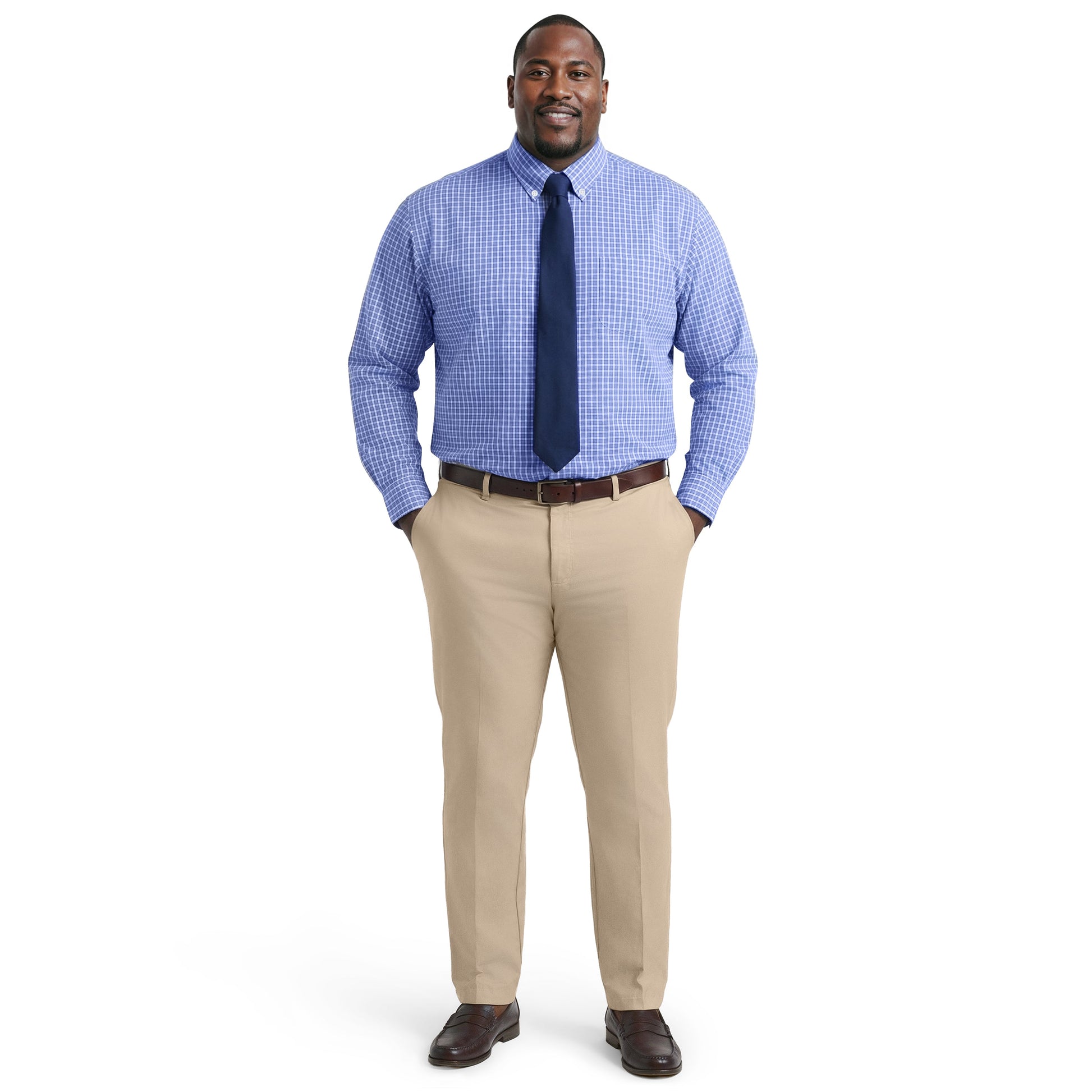 Izod BIG & TALL ALL-OVER STRETCH L/S PLAID BUTTON-DOWN DRESS SHIRT - ULTRAM