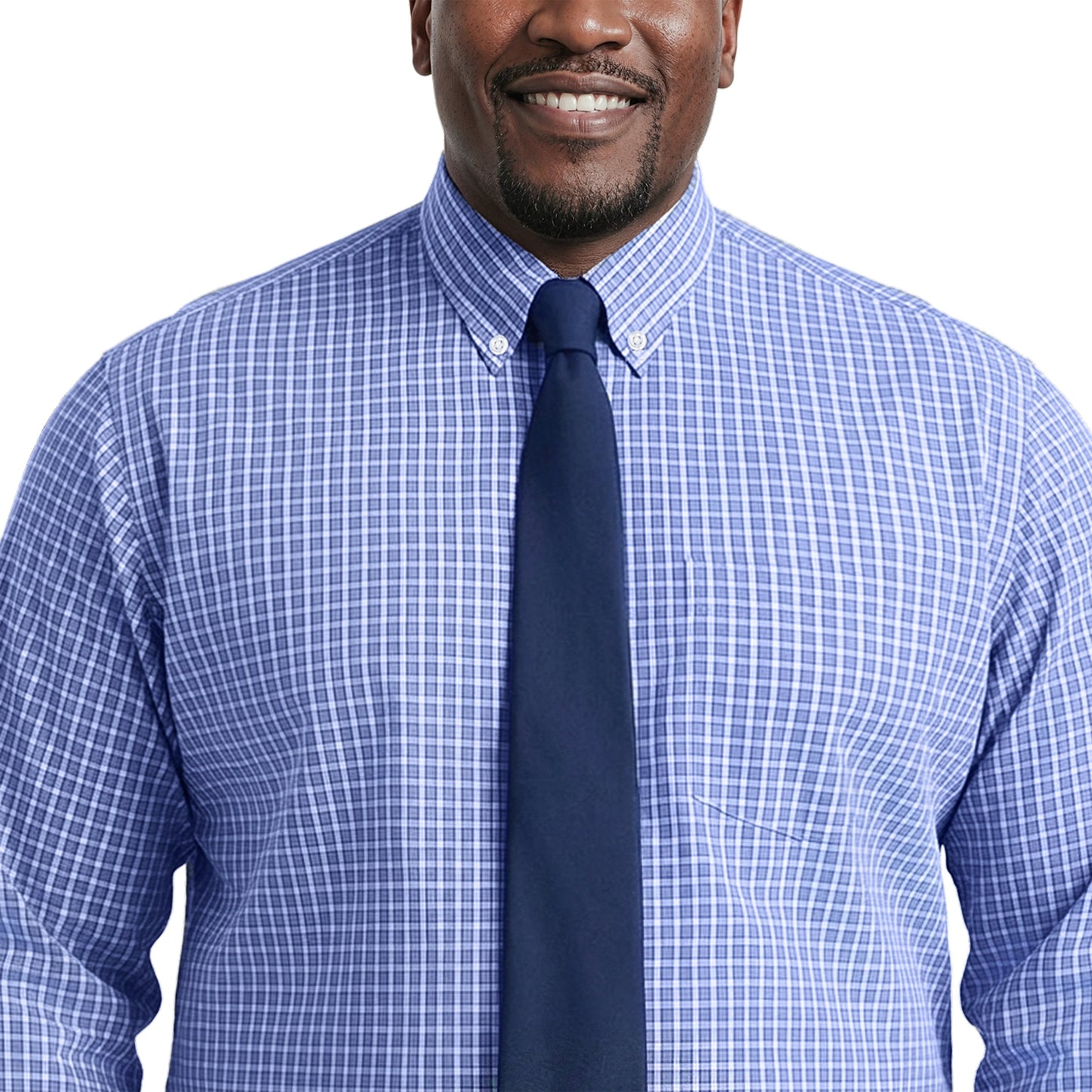 Izod BIG & TALL ALL-OVER STRETCH L/S PLAID BUTTON-DOWN DRESS SHIRT - ULTRAM